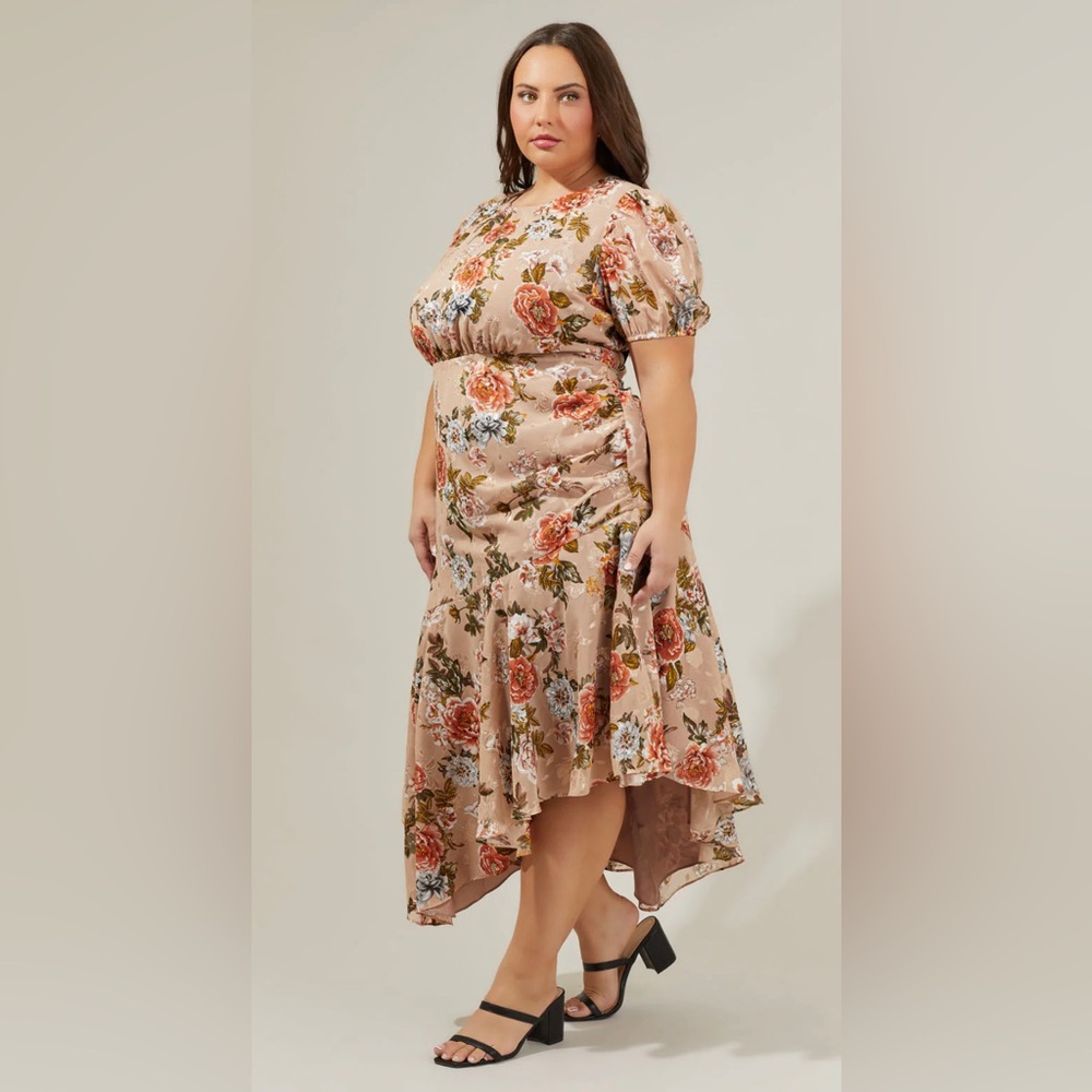 NWT Sugarlips Harbin  Floral Balboa asymmetrical Midi Dress Curve Varíes 🌹🌺🌸 - Picture 6 of 14
